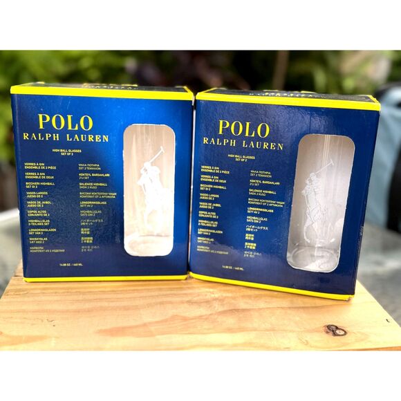 NWT VTG Polo Ralph Lauren Crystal Etch Polo Player Highball Glasses SZ 14OZ RARE - Picture 6 of 13